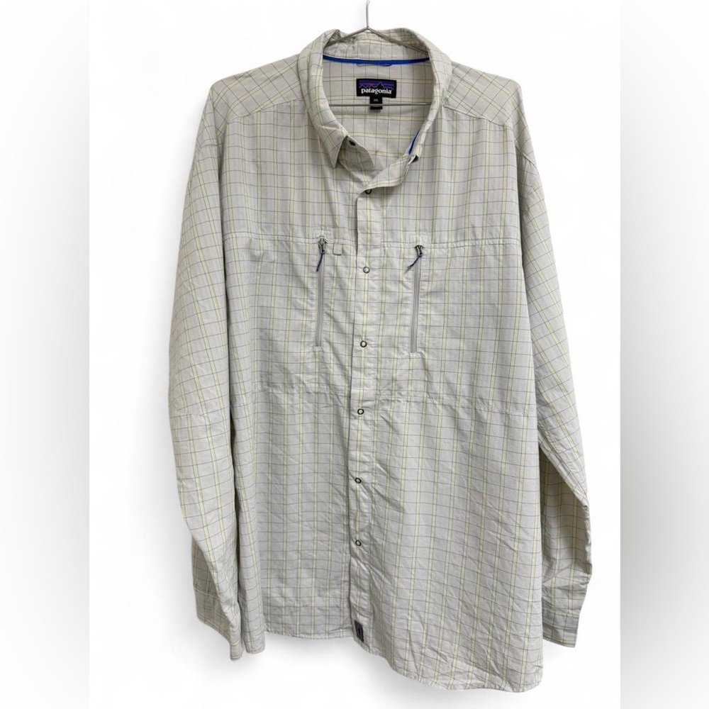 Patagonia Men's - plaid button up shirt with zipper pockets-XXL